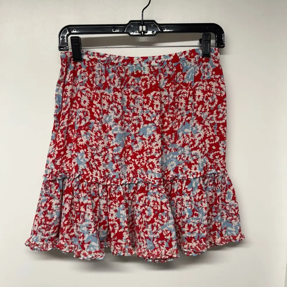 Paloma Blue Womens Red Blue Floral Tiered Mini Alexa Skirt 100% Silk Size Small